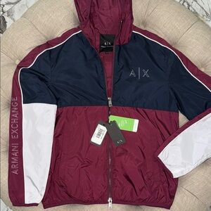 Armani Exchange Maroon and Dark Blue Windbreaker